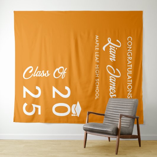 Sinaasappel en Wit Afstuderen Photo Booth Achtergr Wandkleed (In Situ (horizontaal))