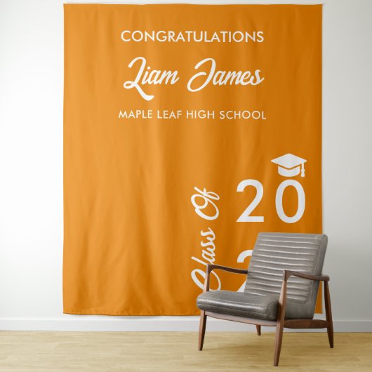 Sinaasappel en Wit Afstuderen Photo Booth Achtergr Wandkleed (In situ)