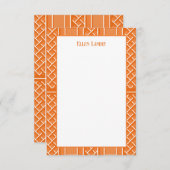 Sinaasappel en Wit Chinoiserie Bamboe Pattern Bedankkaart (Voorkant / Achterkant)