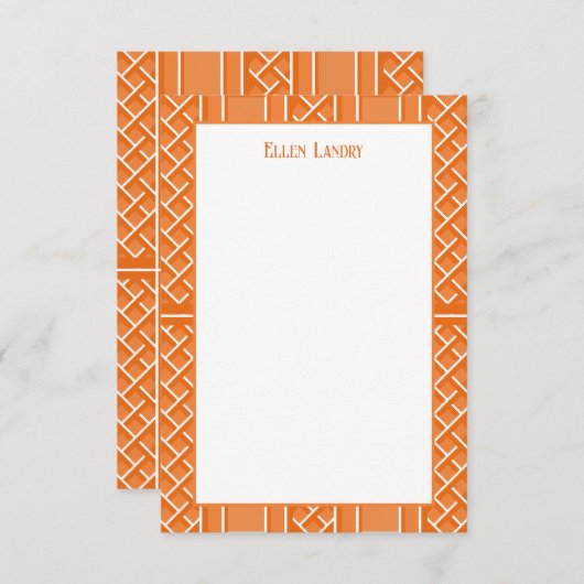 Sinaasappel en Wit Chinoiserie Bamboe Pattern Bedankkaart (Voorkant / Achterkant)