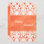 Sinaasappel en wit Damask bruiloft uitnodigen Kaart (Voorkant / Achterkant)