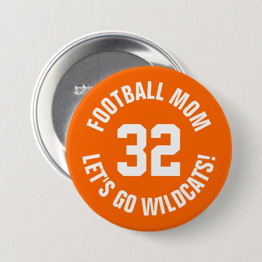Sinaasappel en Wit Football Moeder Jersey Nummer Ronde Button 7,6 Cm (Voorkant /achterkant)