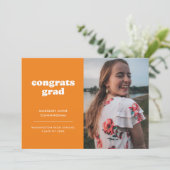 Sinaasappel en Wit Gefeliciteerd Afstudeerder Foto Aankondiging (Staand voorkant)