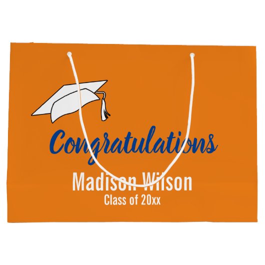 Sinaasappel en Wit Gefeliciteerd Afstuderen Groot Cadeauzakje (Achterkant)