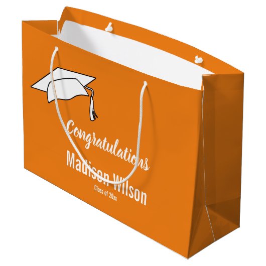 Sinaasappel en Wit Gefeliciteerd Afstuderen Groot Cadeauzakje (Achterkant Gekanteld)