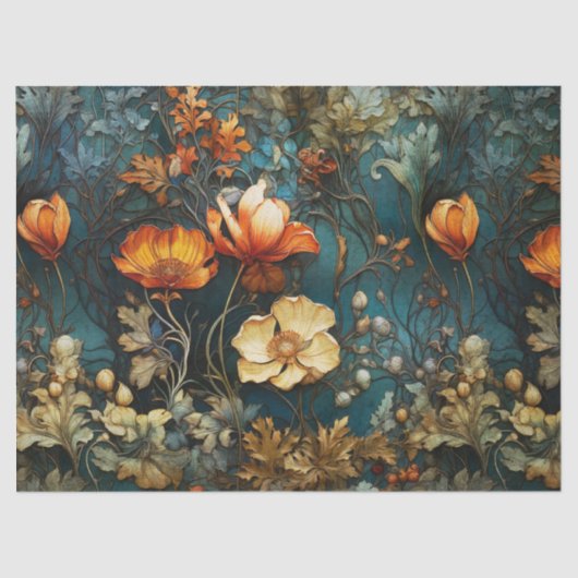 Sinaasappel en wit geweven bloemendecoupage tissuepapier (Voorkant)