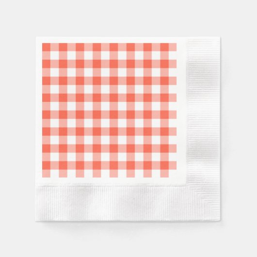 Sinaasappel en wit Gingham-controlepatroon Servetten (Voorkant)