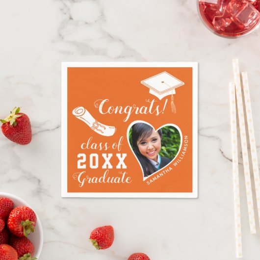 Sinaasappel en Wit Klasse van 2025 Afstuderen Afst Servet (Insitu)