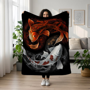 Sinaasappel en wit Lucky Koi Fish Japan Art Fleece Deken