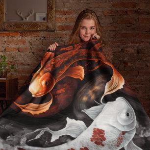 Sinaasappel en wit Lucky Koi Fish Japan Art Fleece Deken