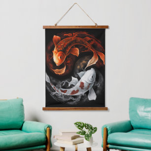Sinaasappel en wit Lucky Koi Fish Japan Art Hangend Wandkleed