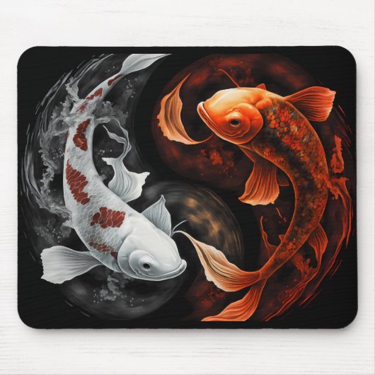 Sinaasappel en wit Lucky Koi Fish Japan Art Muismat (Voorkant)