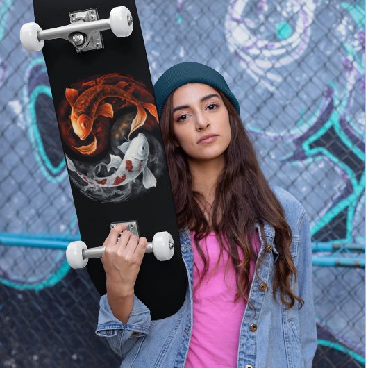 Sinaasappel en wit Lucky Koi Fish Japan Art Persoonlijk Skateboard
