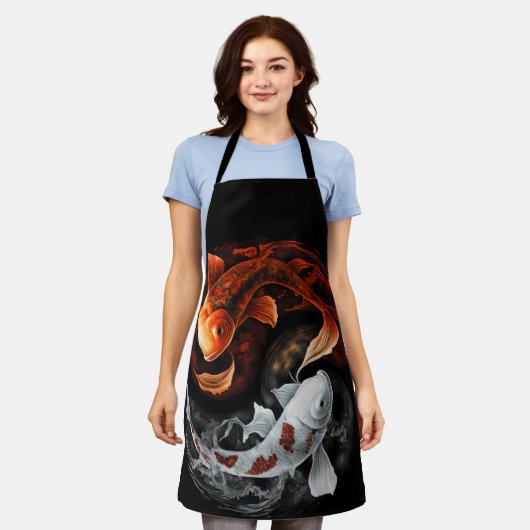 Sinaasappel en wit Lucky Koi Fish Japan Art Schort (Gedragen)