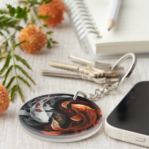 Sinaasappel en wit Lucky Koi Fish Japan Art Sleutelhanger