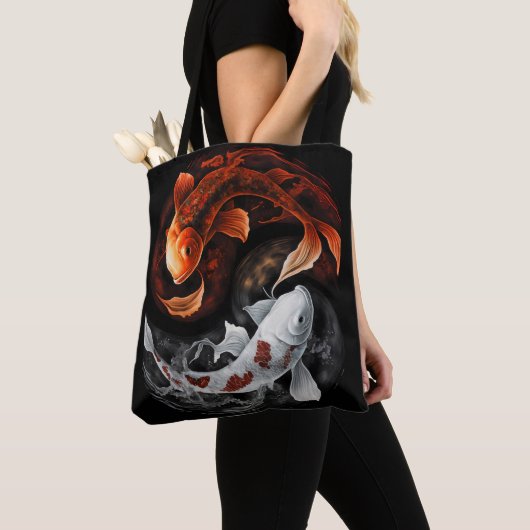 Sinaasappel en wit Lucky Koi Fish Japan Art Tote Bag (Dichtbij)