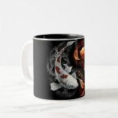 Sinaasappel en wit Lucky Koi Fish Japan Art Tweekleurige Koffiemok (Voorkant links)