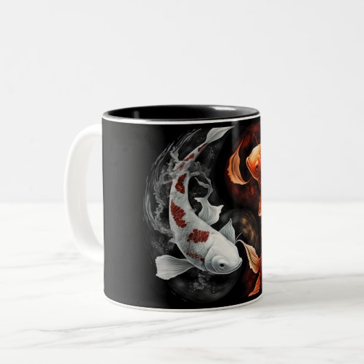 Sinaasappel en wit Lucky Koi Fish Japan Art Tweekleurige Koffiemok (Voorkant links)