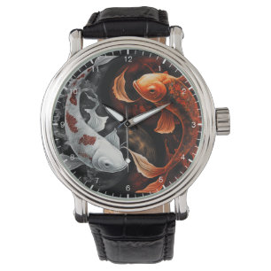 Sinaasappel en wit Lucky Koi Fish Japan Art Watch Horloge