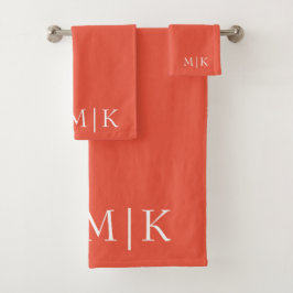 Sinaasappel en wit | Modern monogram Bad Handdoek