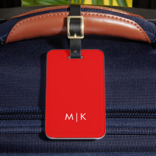 Sinaasappel en wit Modern monogram Bagagelabel