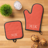 Sinaasappel en wit | Modern monogram Ovenwant & Pannenlap Set (Top down)