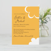 Sinaasappel en wit Retro Flowers Bruiloft Kaart (Staand voorkant)