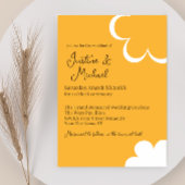 Sinaasappel en wit Retro Flowers Bruiloft Kaart