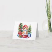 Sinaasappel en wit Santa Kitten, veel geschenken B Feestdagen Kaart (Voorkant)