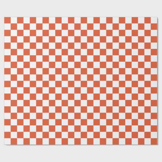 Sinaasappel en wit schaakbordpatroon cadeaupapier (Vlak)
