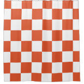 Sinaasappel en wit schaakbordpatroon douchegordijn (Voorkant)