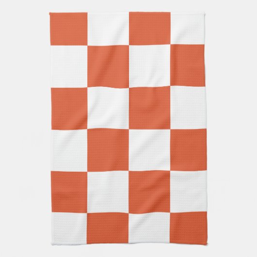 Sinaasappel en wit schaakbordpatroon theedoek (Verticaal)