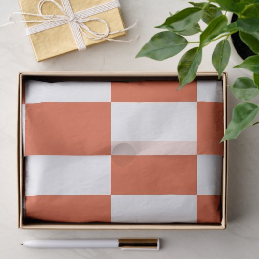 Sinaasappel en wit schaakbordpatroon tissuepapier (Geschenk)
