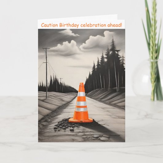 Sinaasappel en wit verkeer kegel cauction verjaard kaart (Voorkant)