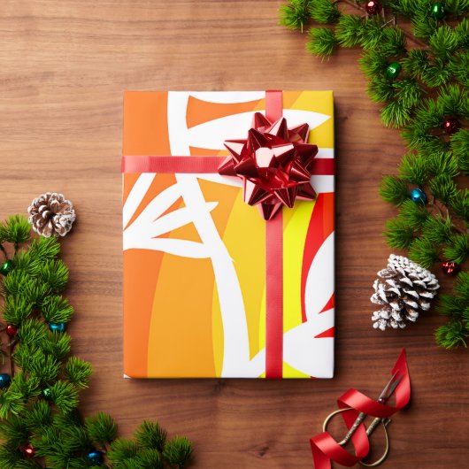 Sinaasappel en Witte Botanische Cadeaupapier (Feestdagen Geschenken)