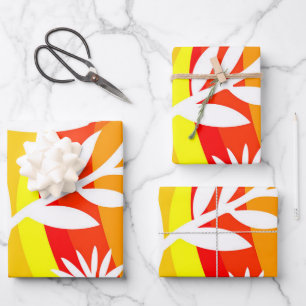 Sinaasappel en Witte Botanische Inpakpapier Vel