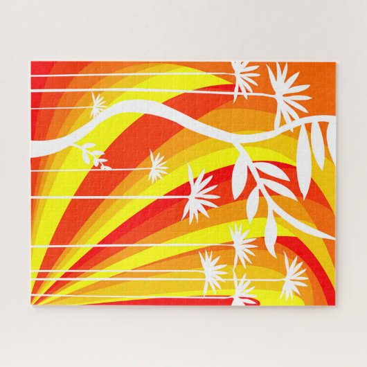 Sinaasappel en Witte Botanische Legpuzzel (Horizontaal)