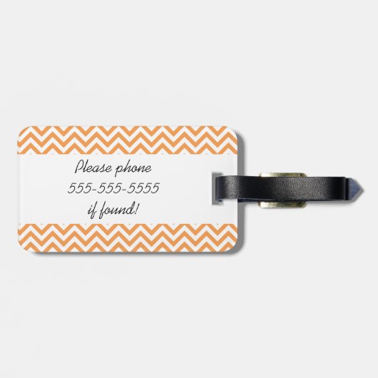 Sinaasappel en witte Chevron Stripe Bagagelabel (Achterkant horizontaal)
