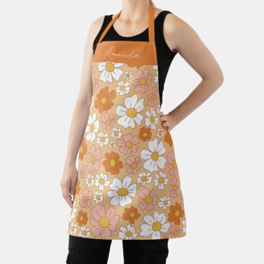 Sinaasappel en witte Floral Apron Schort (Insitu)