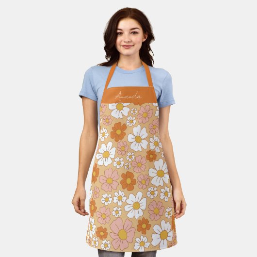 Sinaasappel en witte Floral Apron Schort (Gedragen)