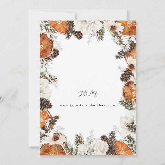 Sinaasappel en witte Floral Rustic Wedding Kaart (Achterkant)