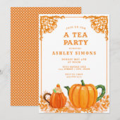Sinaasappel en Witte Herfst Pompoen Thee Feest Uit Kaart (Voorkant / Achterkant)