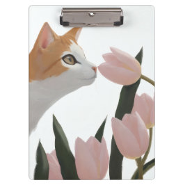 Sinaasappel en Witte Kat Bloem Ontwerp Klembord