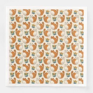 Sinaasappel en Witte Katten Naïeve Kunststijl Servet