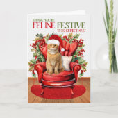 Sinaasappel en witte kerst kat feline feestelijk feestdagen kaart (Voorkant)