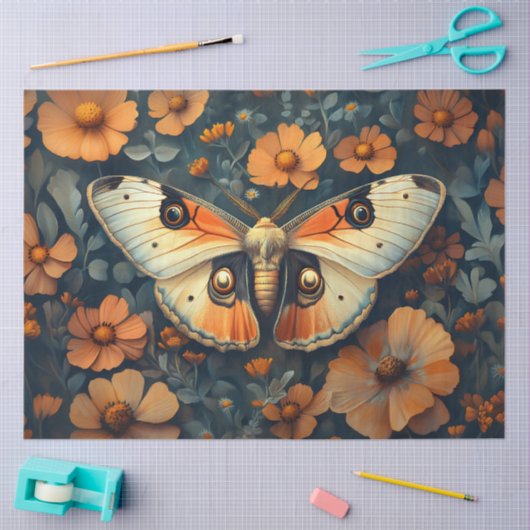 Sinaasappel en witte mot Bloemen Decoupage Tissuepapier (Craft)