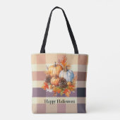 Sinaasappel en Witte Pompoenen Bruin Plaid Hallowe Tote Bag (Achterkant)