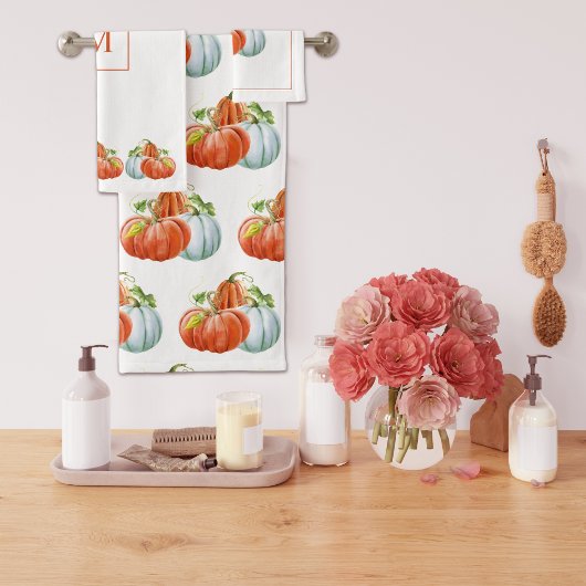 Sinaasappel en witte pompoenen herfst Thanksgiving Bad Handdoek