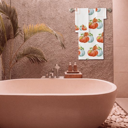 Sinaasappel en witte pompoenen herfst Thanksgiving Bad Handdoek