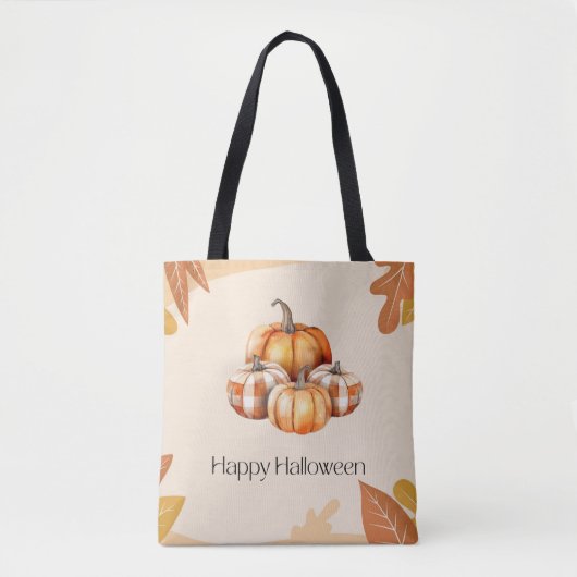 Sinaasappel en Witte Pompoenen Plaid Bruin Hallowe Tote Bag (Voorkant)